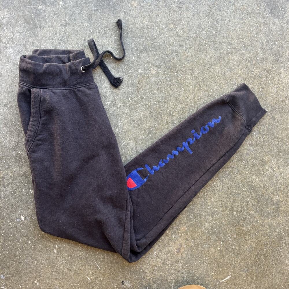 Champion Classic Logo Sweatpants Joggers Men Size XS Black Leg Graphic